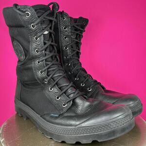 Palladium Pampa Tactical Black Leather Nylon Lace-Up Boot US 10